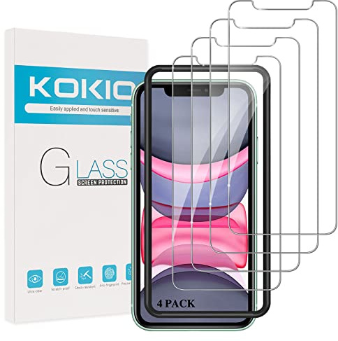 Kokio Displayschutzfolie aus Hartglas für iPhone 11 und iPhone XR, Ultra-HD, 15,4 cm (6,1 Zoll), Härtegrad 9H, 0,33 mm, 4 Stück