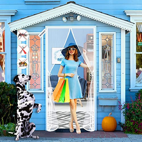 Fly Insect Screen Door Magnetic, Mesh Retractable Door 125 x 220 cm Curtain Keeps Mosquitoes Insects Bugs Out White