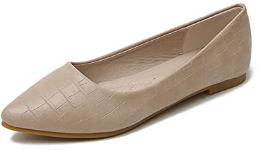 MACHSWON Women Shoes Ballet Flat Slip On Splicing Grid Ballet Pumps Slip On Ballerina Ladies Flats Shoes(Apricot, Size 5)