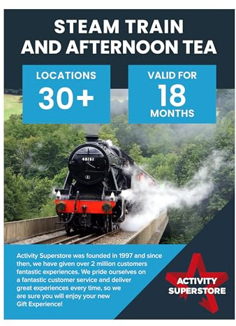 Activity Superstore Steam Train and Afternoon Tea for Two Gift Experience | 30+ Locations Nationwide, 18 Month Validity, Traditional Day Out & Heritage Train Gift