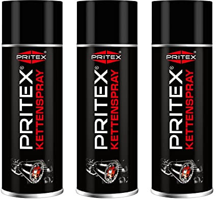 PRITEX – Kettenspray 3 x 400 ml für Motorrad & Fahrrad – Kettenfett bietet hohen Schutz vor Reibung, Verschleiß & Korrosion – Schmiermittel Spray mit sehr guter Haftung & Schmierleistung – Kettenöl