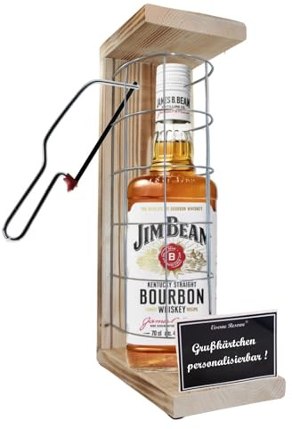 Personalisierte Geschenke für Männer Frauen Geschenkidee - Eiserne Reserve Gitterkäfig Jim Beam Whisky (1 x 0.70 l) incl. Notsäge - Papa Mama Geburtstag Hochzeit