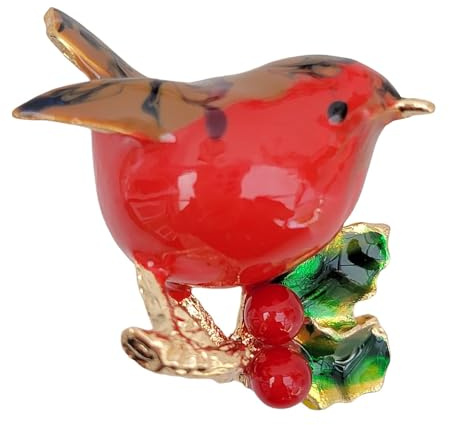 GFM® Brosche mit Rotkehlchen auf Beerenzweig, Weihnachten, Geburtstag, Muttertag, (BRCH), S, Metall, Kein Edelstein