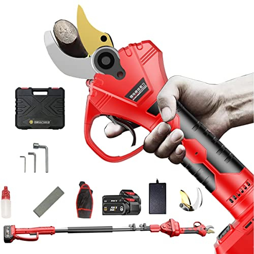 Plerile Sécateur Électrique Jardin sans Fil avec 2 Batterie Au Lithium Remplaçable, 1,3m Perche Télescopique, Professionnelles Coupe Branche pour Haie Arbre Jardin Buissons, Diamètre De Coupe 50mm