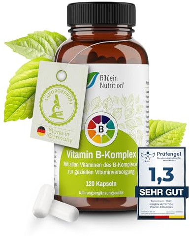 Vitamin B Komplex Hochdosiert - Vitamin B12 Hochdosiert - B2 B6 B12-120 Kapseln - 4 Monate Vorrat - Vegan Ohne Zusätze in Deutschland hergestellt - Rhein Nutrition