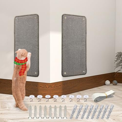 JanYoo 2pcs Katzenkratzmatte Sisal Katzenkratzmatte Kratzmatte für Katze mit Klebeband Katzenkratzmatte 50 × 25 cm(Grau)