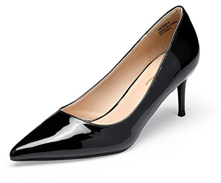 GENSHUO Damen Stiletto Pumps mit Niedrigem Absatz 6 cm/2,36 Zoll Spitz Lack High Heels Elegant Geschlossene Low Heels für Arbeit Abschlussball Hochzeit Stöckelschuhe, Schwarz 42EU