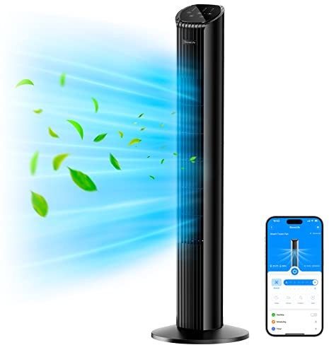 GoveeLife 36'' Smart Tower Fan for Bedroom, Oscillating Fan with Temperature Auto-Reflect, Room Fan with 8 Speeds, 4 Modes, 24H Timer with APP, Works with Alexa, Floor Fan for Home Office