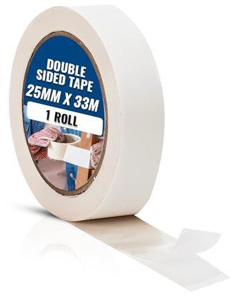 Abacus Range Wide Double Sided Clear Tape, 25mm x 33m | Strong Thin Transparent Tissue Tape | Sticky Tape for Posters, Displays, Crafts & Photo Mounting
