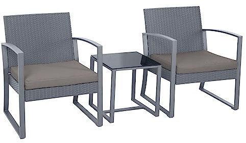 SVITA LOIS L Poly Rattan Sitzgruppe Gartenmöbel Metall-Garnitur Balkonmöbel Tisch Sessel (Grau/Grau)