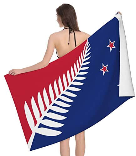 Strandlaken Neuseeländische Maori-Farn-Flagge Badehandtuch Pflegeleicht Strandhandtuch Tragbares Handtücher Für Outdoor Männer Picknicks,80X130Cm