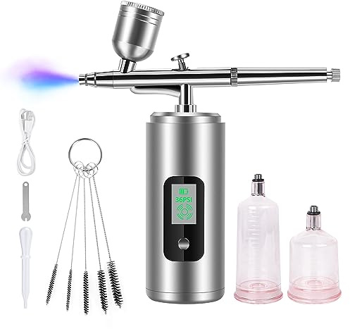 BIuefIsh Airbrush Kit Rechargeable Cordless with Compressor, 36PSI High Pressure,Portable Handheld Airbrush Gun with LCD Screen,Air brush Set for nails,Painting,Makeup,Barber, Nails,Cake Decor