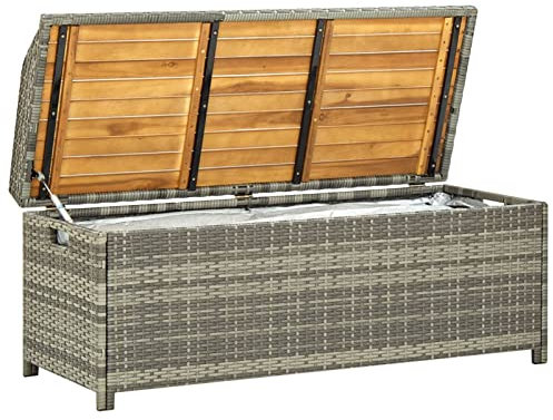 Homgoday Gartenbank mit Stauraum 120 cm Poly Rattan Grau Gartenmöbel Model46481