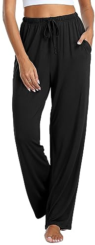 Vlazom Pantaloni del Pigiama Donna Modale Lungo Pantaloni da Notte con Tasche Pantalone Lunghi Morbidi，Nero，M
