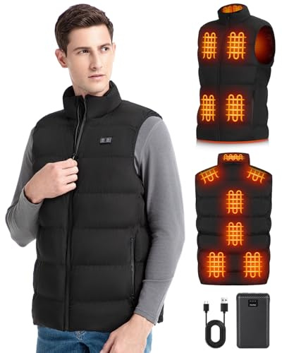 BEKOMIYA Heated Gilet for Men with 8000mAh Power Bank, Lightweight USB Heated Vest with 3 Heat Settings, Winter Warm Body Warmer Jacket for Outdoor Travel, Gift for Men