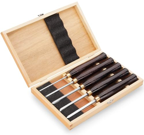 Urbansential Holzbearbeitung HSS Holzdrehwerkzeuge Drehmeißel Set mit 5 Stück Mini mit Holzbox, ideal zum Drehen von Stiften und kleinen Projekten
