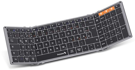 ProtoArc XK01 Faltbare Tastatur Klappbar mit Ziffernblock | Wiederaufladbare Kabellose Mini Tastatur mit 3 Bluetooth Kanälen für iOS, Android, Windows, QWERTZ - Space Grau