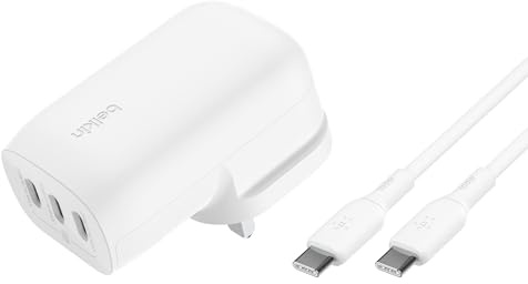 Belkin BoostCharge 3-Port USB-C Wall Charger with PPS 67W, PD 3.1 Enabled Fast Charging - iPhone 17, Air, Samsung Galaxy S25, Pixel 10, iPad, AirPods, Tablet, etc, USB-C to Type C cable included