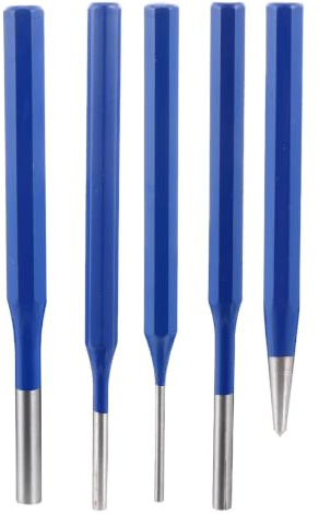 Poinçon Cylindrique 5 Pièces en Acier Chrome Vanadium Bleu | Lot de 5, Robuste pour Perçage et Travail du Bois, Limite le Matage et L’écaillage
