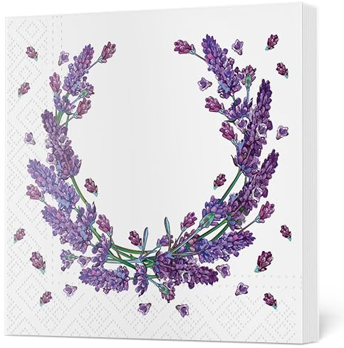 Maki 3-Ply Tissue Paper Napkins Serviettes for Decoupage Lunch 33cm x 33cm - Pack of 20 (Lavender Wreath)