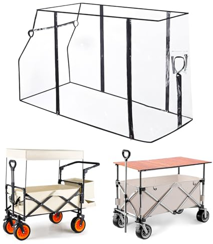Hlimior Clear Folding Wagon Rain Cover, Extended Transparent Waterproof Canopy to Keep Gear Dry, Fits Collapsible Carts with Rear Basket for Camping & Festivals
