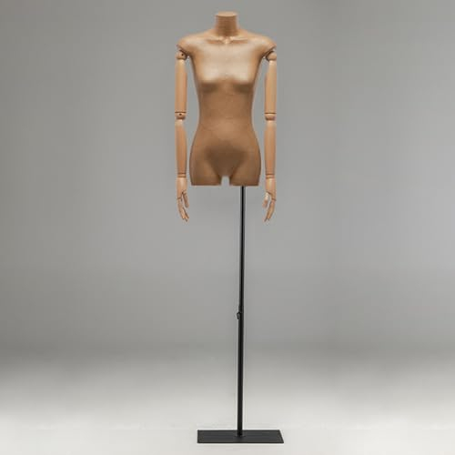 OZSSLJJ Schneiderpuppe Torso mit schwarzem Ständer, weibliche Schneiderpuppe mit dünnem Körper, kopfloses Schneiderpuppenmodell(With arms)