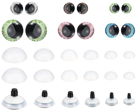 PATIKIL 14-30mm Flash Safety Eyes, 56 Pcs Doll Eyes Realistic Colorful Crocheting Safety Eyes for Decor Crochet Accessories Dolls Craft, Grass Green, Pink, Blue, Silver, Brown