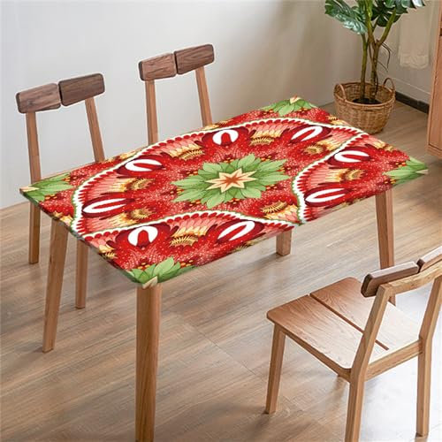 Morbuy Rechteckige Drucken Elastische Tischdecke, Rechteckig Tischdecke mit Gummizug Spanntischdecke Gartentischdecke für Outdoor Picknick Party (80x80cm,Rote Blume 2)