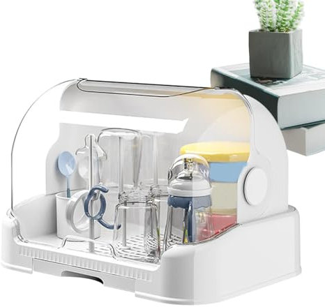 Aufbewahrungsbox zum Trocknen von Babyflaschen, staubdichte Flaschenaufbewahrung mit herausnehmbarer Abtropfschale, abnehmbarer Abtropfhalter für Babyflaschen, waschbar, mit Abdeckungen, 31,5 x 25,5 x