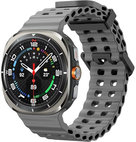 Songsier Kompatibelt med Samsung Galaxy Watch Ultra 47 mm, mjukt och andningsbart sportband i silikon, vattentätt ersättningsarmband för Galaxy Watch Ultra-tillbehör 47 mm, Grå, modernt