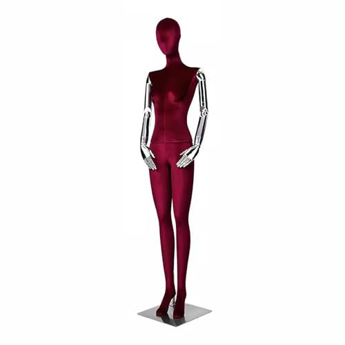 Elitix Maniqui Maniquí de Vestido Colorido con Brazo Ajustable, Torso de Maniquí con Accesorios de Terciopelo y Base de Soporte, Modelo de Ropa de Cuerpo Entero para Exhibición(Red)