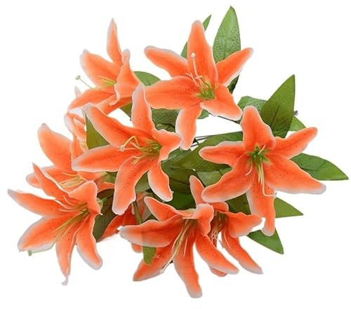 HXSCOO Gefälschte Blume Simulation Blume 10 Lilie Bouquet Orchidee Parfüm Lilie Wohnzimmer Blume Anordnung Requisiten Kunststoff Seide Blume(Orange)
