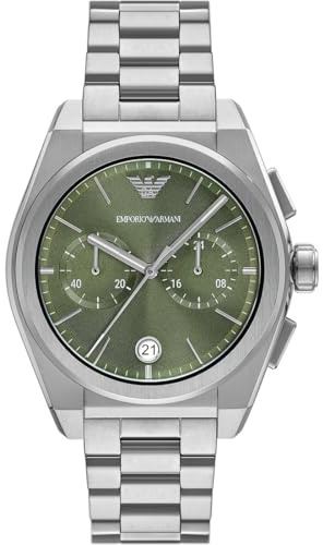 Emporio Armani Herrenuhr, Quarz-Zweizeiger-Chronographenwerk und 43mm Gehäusegröße mit Edelstahlarmband
