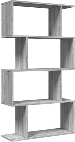vidaXL Raumteiler Bücherregal 4 Böden, Standregal Regal für Wohnzimmer Schlafzimmer Büro, Büroregal Aktenregal Aufbewahrungregal, Grau Sonoma Holzwerkstoff