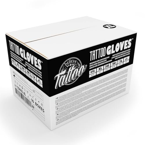 believa Tattoo Guanti monouso in nitrile, colore nero, confezione da 1000 (10 x 100 pezzi), senza lattice e cipria, taglia XL