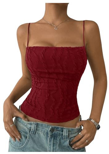 GORGLITTER Damen Rückenfrei Crop Top Spaghettiträger Camisole Sommertop Y2K Partytop Ärmellos Tops Trägertop Casualtop Bordeaux S