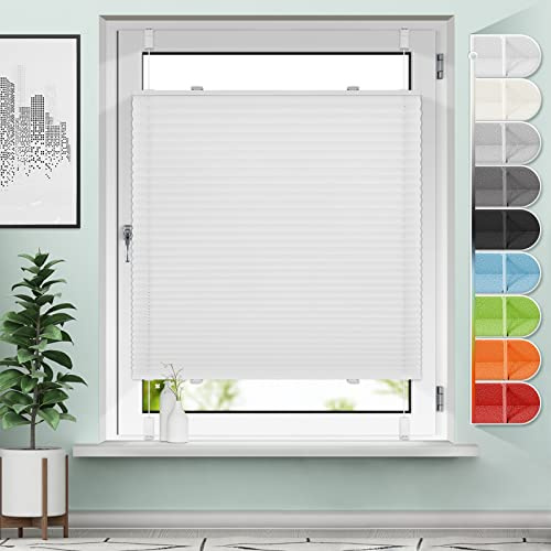 Sanfree Plissee Klemmfix Plisseerollo ohne Bohren Weiß B95 x H130cm Blickdicht und lichtdurchlässig Jalousie Faltrollo Sichtschutz und Sonnenschutz Rollo für Fenster & Tür