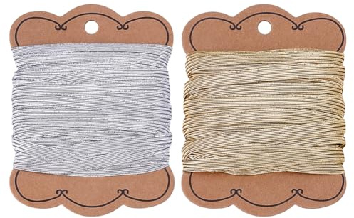 MAYJOYDIY Bandes Élastiques Métalliques Plates 30m 6mm Largeur Ruban Élastique Tressé à Paillettes Bande Tricotée Élastique pour la Couture et L'Artisanat Élastique (2 Rouleaux)