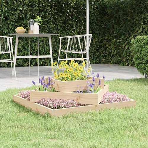Gecheer Fioriera Rialzata in Legno Massello di Pino 83x83x27 cm con Design a 3 Livelli per Coltivazione di Fiori e Piante da Giardino