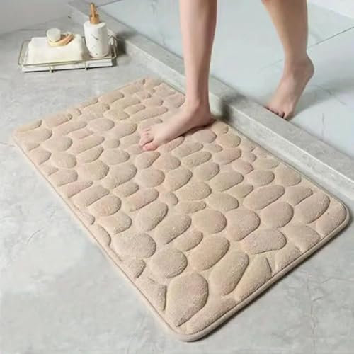 Lynxsd Tapis de bain antidérapant - Tapis de douche lavable absorbant - Tapis de sécurité et de confort pour la salle de bain et la chambre à coucher - Accessoire décoratif (beige)