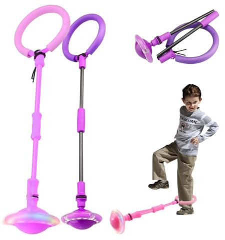 Hojalis Ankle Skip Ball for Kids, 2 Pcs Foldable Skip Ball Ankle Toys, Flash Wheel Skip Balls, Swing Balls, Sports Fitness Toy for Boys Girls Christmas Birthday Gifts (Pink + Purple)