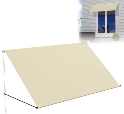 LZQ Markise Balkonmarkise 300x143cm, Beschattung mit UV-Schutz, Schattenspender Fenster 180g/m² Polyestergewebe, Balkonmarkise Aluminiumrahmen, Fallarmmarkise Einziehbar Wasserdicht, Beige