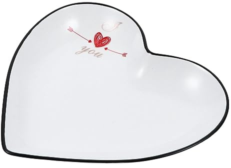 Homoyoyo Plateau à Bijoux En Céramique Rouge Bord Noir│assiette De Service Créative│plateau à Dessert Polyvalent│rangement Bijoux│fêtes Et Anniversaires│forme Cœur Design Double Flèche