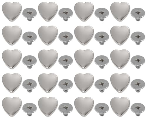 CAPASTEC 20 Set Viti Rivetti a Forma di Cuore per Cintura Abbigliamento Borsa Borse in Pelle Fai da Te Accessori Fatti a Mano Tono Argento