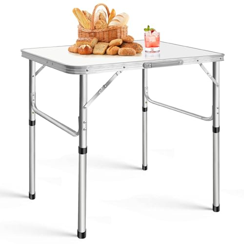 Rigogo Aluminium Campingtisch Klappbar, Tragbar Klapptisch Camping Leicht mit Tragegriff für Outdoor, Camping, Essen, Grillparty, 75x55x60cm, 2 Höhenniveau 60/35cm