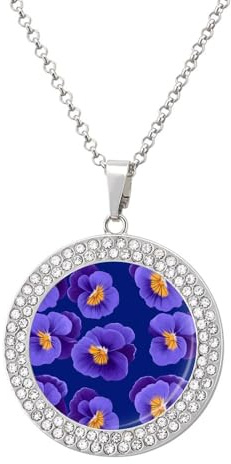 Purple Pansies Flowers Personalized Picture Necklace Photo Pendant Custom Memorial Jewelry for Women