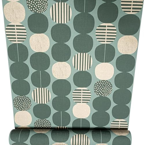 SOPHIE LAURENCE Green & Gold Geometric Circle Wallpaper – Retro Effect Textured Thick Vinyl Feature Wall Roll (53 cm × ~10.05 m)