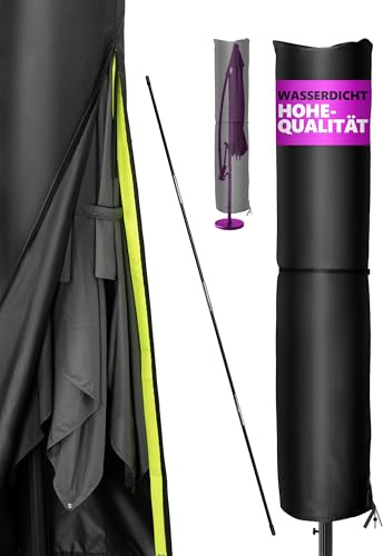 Menz Sonnenschirm Schutzhülle für 4 m Ø / 3 m x 3 m, Schwarz | 420D Oxford-Stoff Ampelschirm Schutzhülle, Wasserdicht, UV-beständig, Winddicht, Abdeckung für Garten
