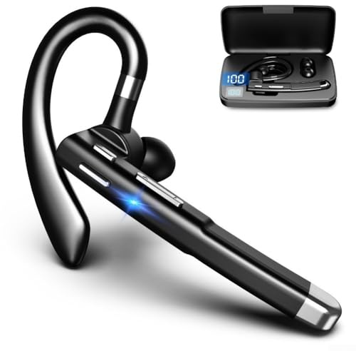 Whychstore Auriculares inalámbricos para camionero con micrófono, reducción de ruido CVC 8.0, batería de 6 horas, micrófono giratorio de 360 grados ajustable para ambos oídos, para volumen y