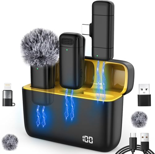 Kabelloses Mikrofon mit Ladehülle für iPhone, iPad, Android, USB-C Lavalier Mikrofon Rauschunterdrückung Ansteckmikrofon für Aufnahmen, YouTube, Facebook, TikTok, Vlog Livestream,Plug and Play